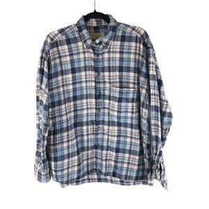 Fargo Mens Flannel Shirt Vintage Cotton Button Down Plaid Pocket White Blue M
